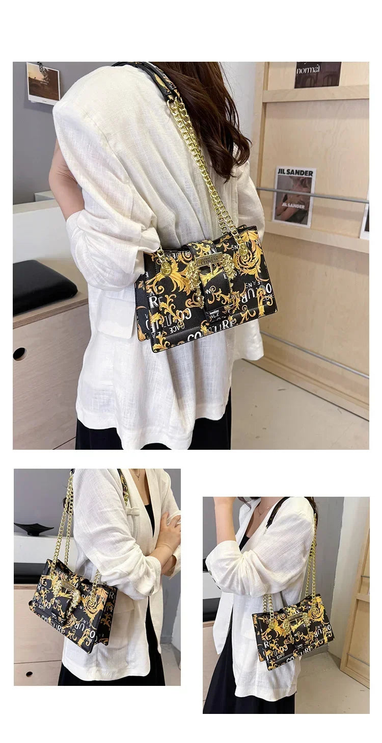 New Arrival 2025! Women's Trendy Retro - Style Bag - Fashion - Forward Printed Chain, Large - Capacity Shoulder/Underarm