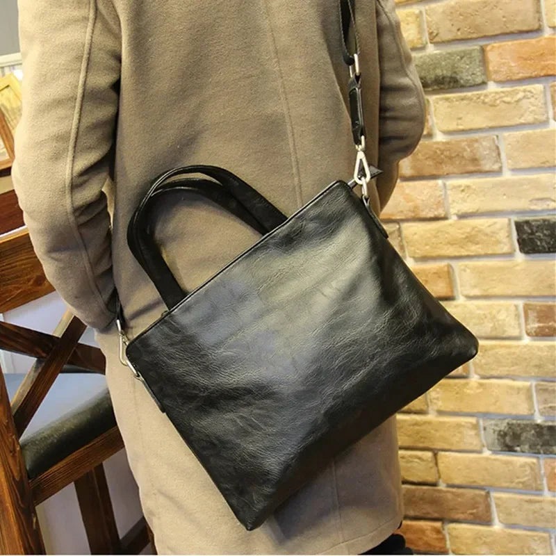 Business Black Men's Briefcase PU Leather Handbag For Documents Luxury Shoulder Messenger Bag Horizontal Man Laptop Bag bolsa 가방