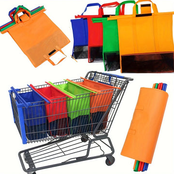 4 shopping bags per pack, with sturdy handles, suitable for supermarket and home storage, reusable, convenient and practical.