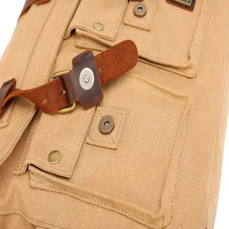 [Messenger Bag] Men Vintage Design Messenger Bag Waterproof Waxed Canvas Crazy Horse Leather Shoulder Bag Outdoor Casual Bag