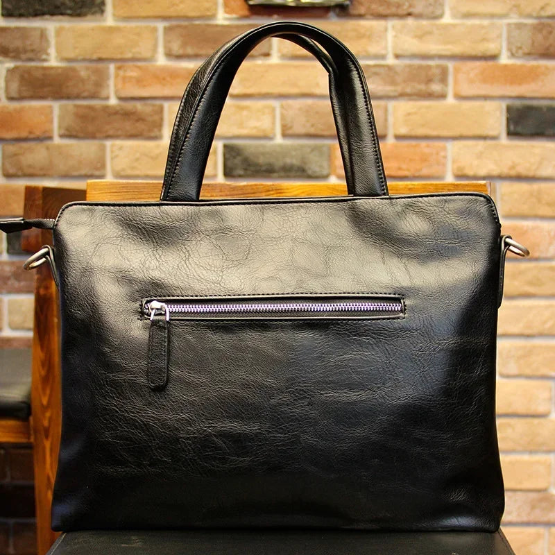 Business Black Men's Briefcase PU Leather Handbag For Documents Luxury Shoulder Messenger Bag Horizontal Man Laptop Bag bolsa 가방