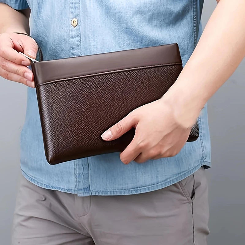 Men's Briefcase Bag Is Suitable for Business Work, Can Be Carried by Hand, Made of Pu Material, in Solid Color, with Wallet