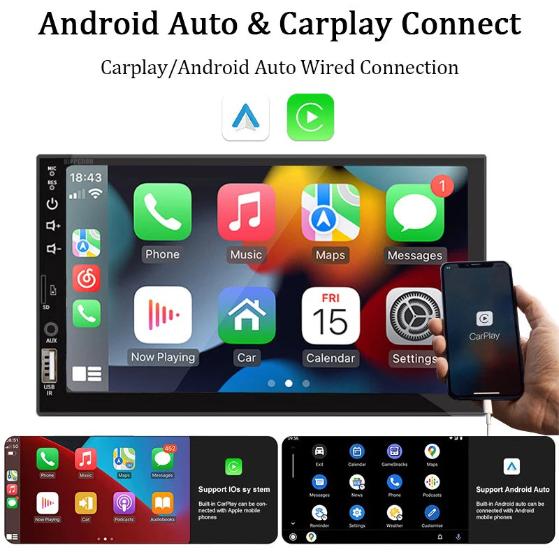 Aroefa 7“ Car Radio 1 Din Carplay Android - Aroefa