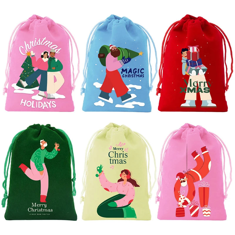 6 Pcs Christmas Small Burlap Bags With Drawstring, Burlap Gift Bags Christmas Treat Sacks Gift Wrapping Bags