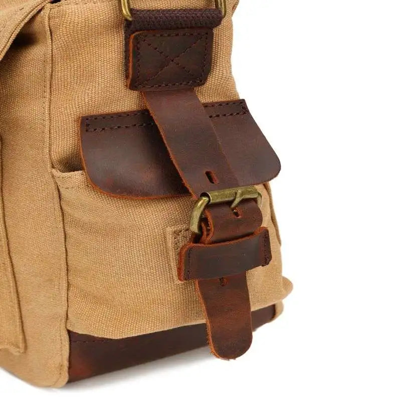[Messenger Bag] Men Vintage Design Messenger Bag Waterproof Waxed Canvas Crazy Horse Leather Shoulder Bag Outdoor Casual Bag