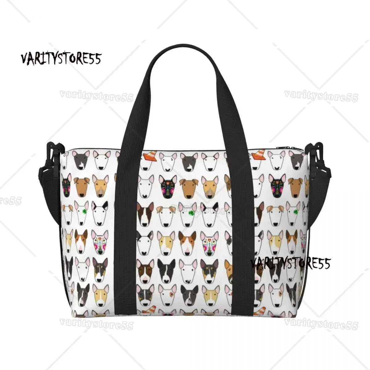 Custom Bull Terrier Dog Repeat Pattern Tote Bag Women Large Capacity Animal Beach Gym Shoulder Travel Bag