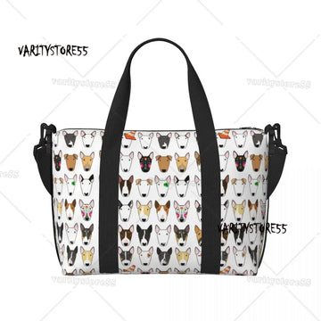 Custom Bull Terrier Dog Repeat Pattern Tote Bag Women Large Capacity Animal Beach Gym Shoulder Travel Bag