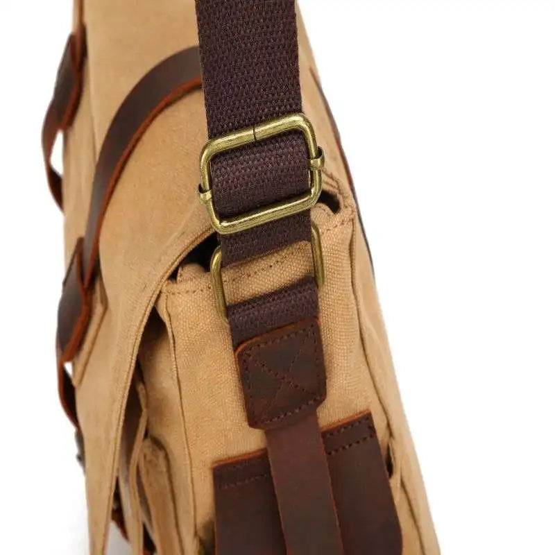 [Messenger Bag] Men Vintage Design Messenger Bag Waterproof Waxed Canvas Crazy Horse Leather Shoulder Bag Outdoor Casual Bag