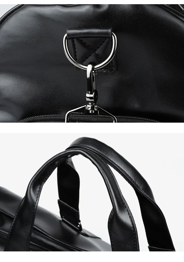 Leather Travel Duffel Bag for Men Women, Vintage Waterproof Bag with Shoe Pouch, Overnight Gym Sports Carry-On Weekend Tote Bag