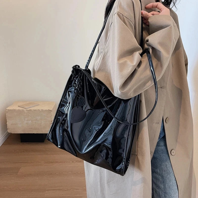 Purse Casual Travel Shopping Totes Solid Color Patent Leather Women Fashion Shoulder Bag Ladies Simple Luxury Handbag