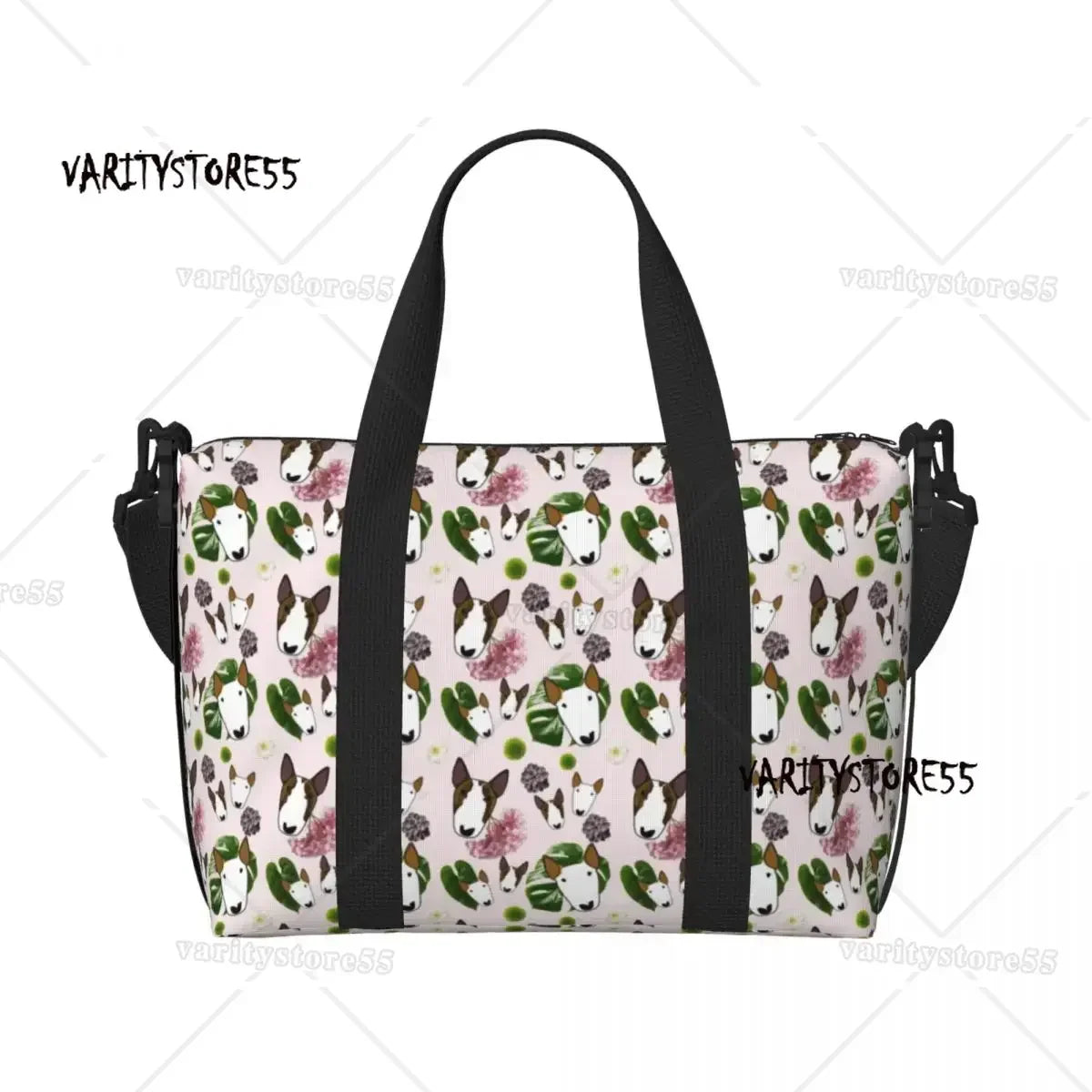 Custom Bull Terrier Dog Repeat Pattern Tote Bag Women Large Capacity Animal Beach Gym Shoulder Travel Bag