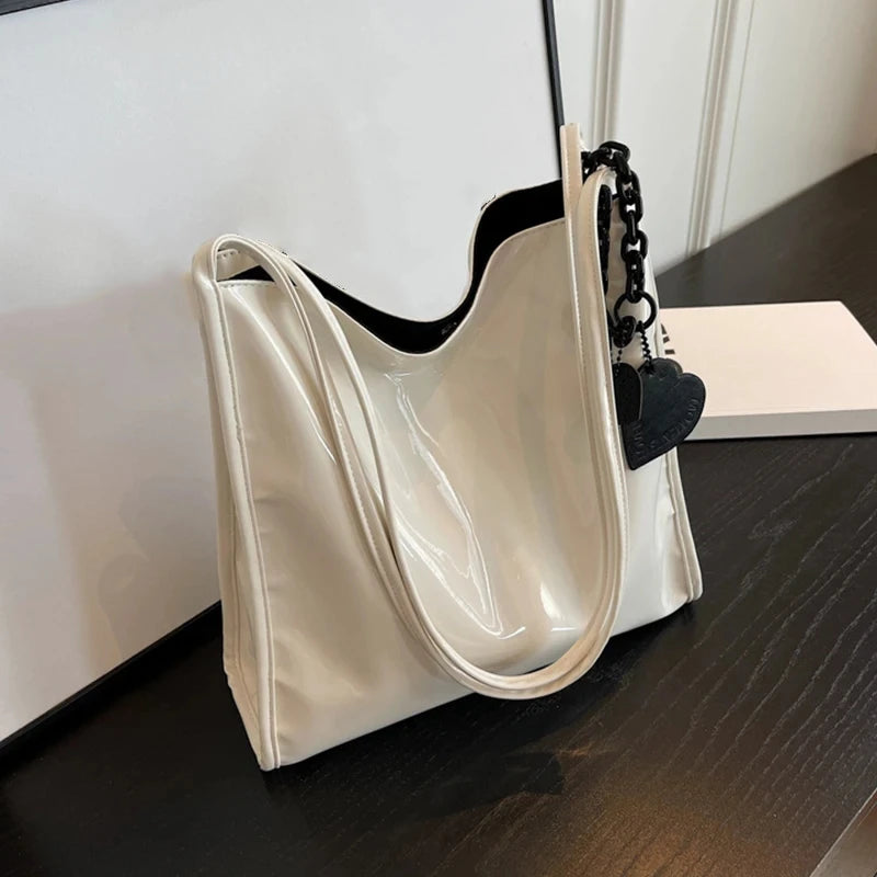 Purse Casual Travel Shopping Totes Solid Color Patent Leather Women Fashion Shoulder Bag Ladies Simple Luxury Handbag