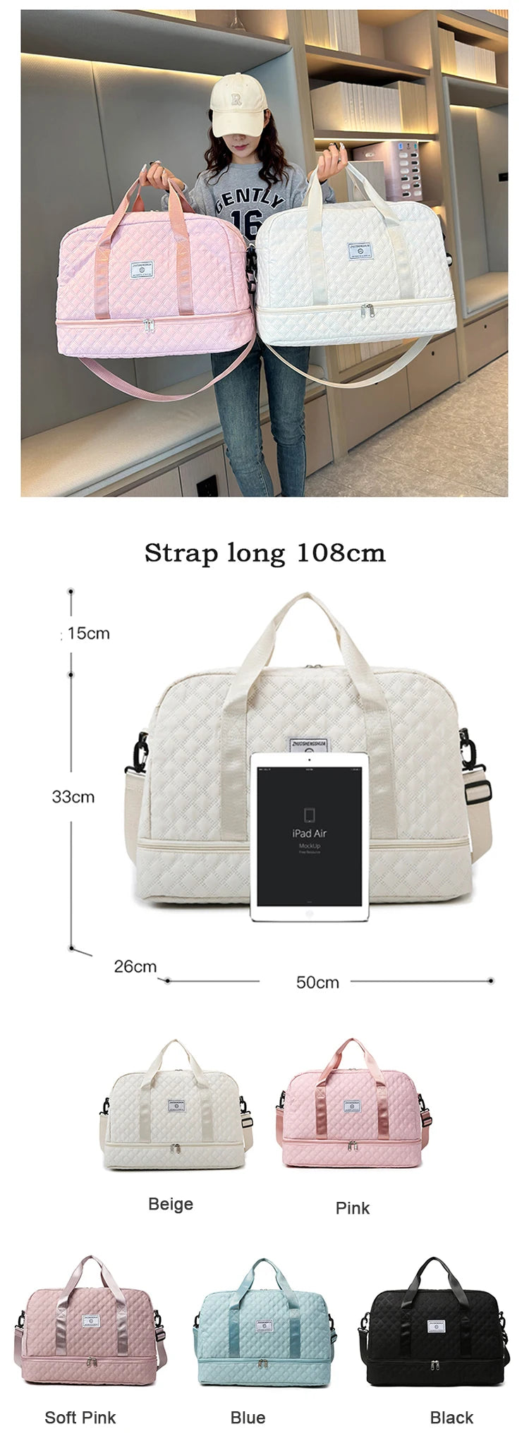Short Trip Travel Bag Men Women Handbag Large Capacity Luggage Storage Bag Dry Wet Separation Waterproof Sports Fitness Bag