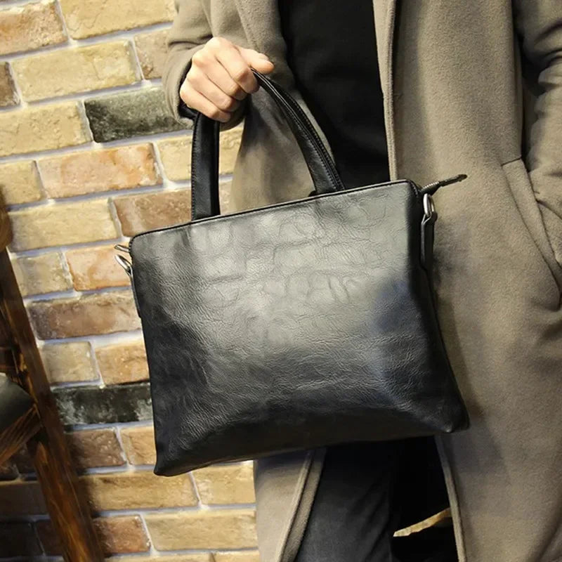 Business Black Men's Briefcase PU Leather Handbag For Documents Luxury Shoulder Messenger Bag Horizontal Man Laptop Bag bolsa 가방
