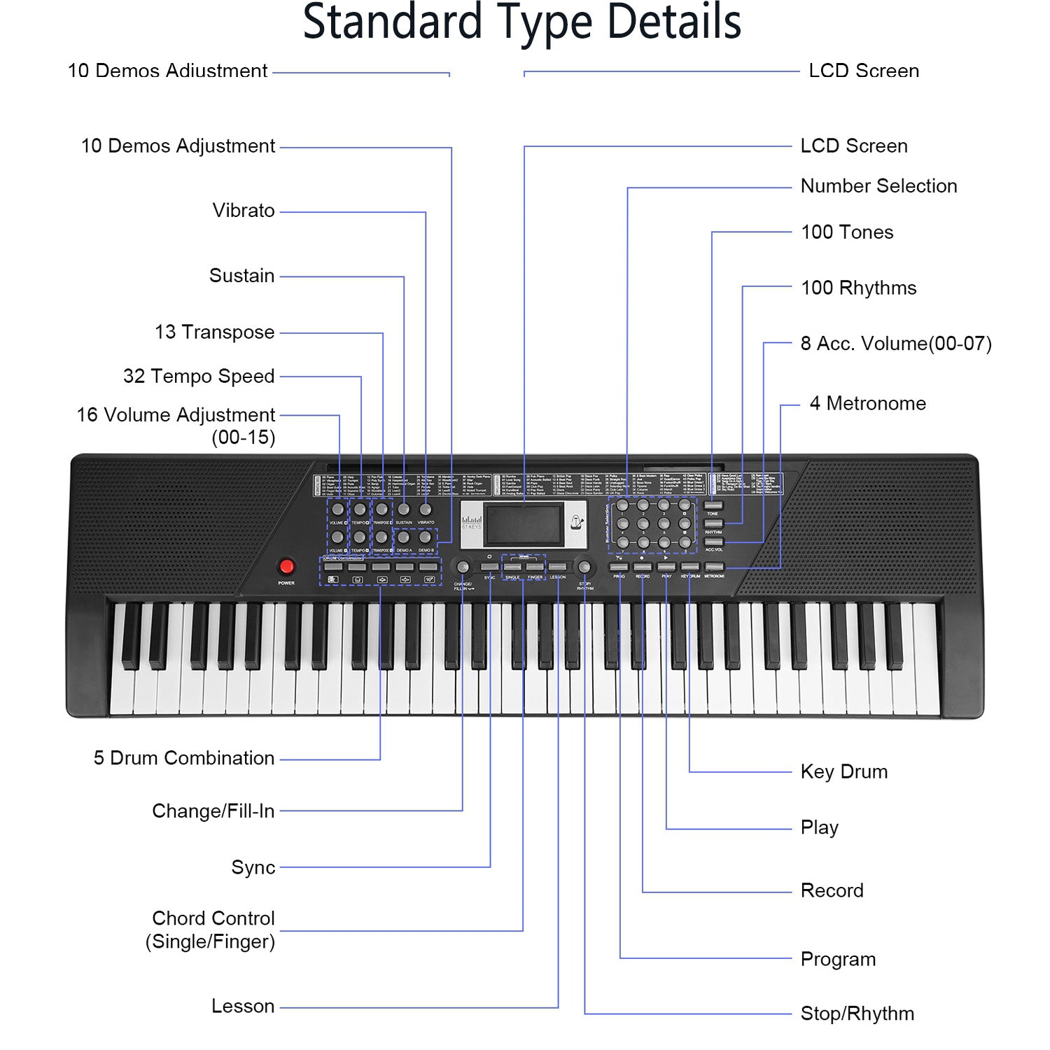3 Types Options -- 1Pc 61 Keys Digital Music Keyboard Electric Piano Electronic Musical Instrument Kids Learning Keyboard With Microphone Stand For 3-12 Year Old Kids Girls Boys