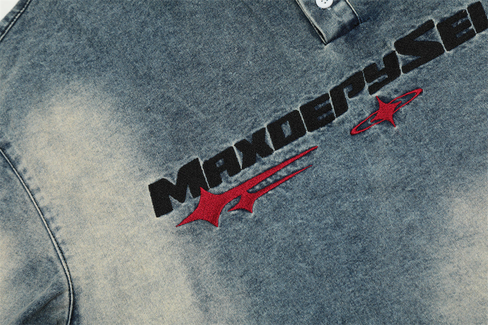 Fashion Short Sleeve Denim Polo Shirt Men