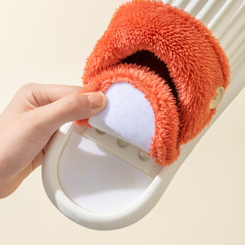 Stripe Slippers Detachable Washable House Shoes Fluffy Bedroom Slippers