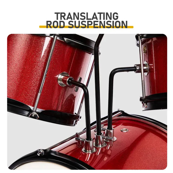 3-Pieces Junior Kids Drum Set Kit Pedal Drum Stick Wrench Drum Stool Red