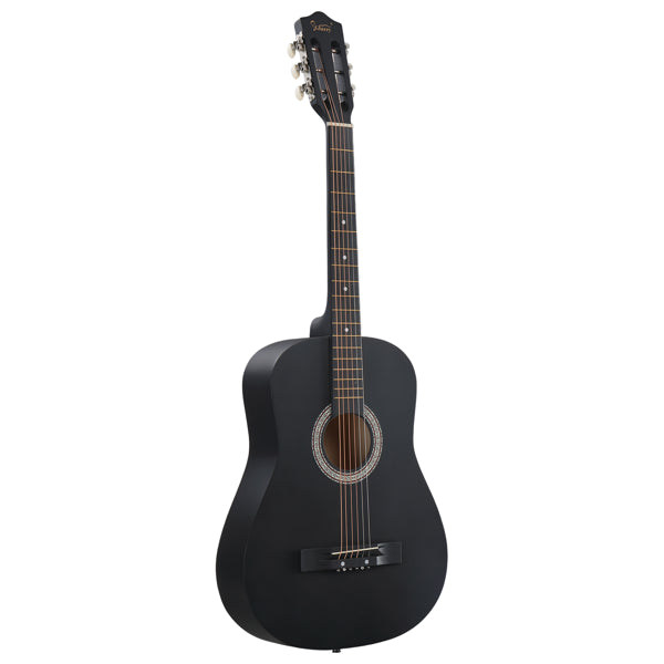 Matte Black 38-inch Round Acoustic Guitar With Picks, Strings, Capo, Case, Tuner, And Strap