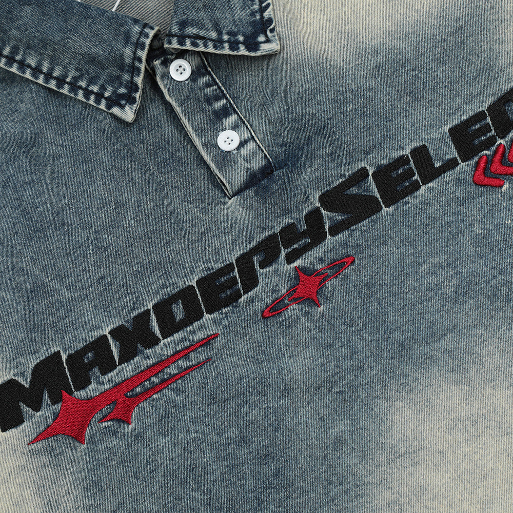 Fashion Short Sleeve Denim Polo Shirt Men