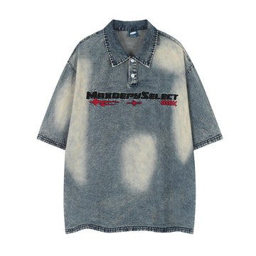 Fashion Short Sleeve Denim Polo Shirt Men