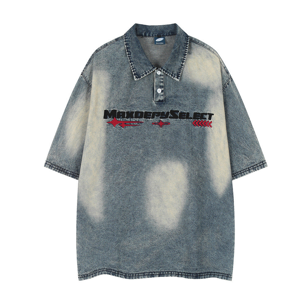 Fashion Short Sleeve Denim Polo Shirt Men