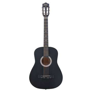 Matte Black 38-inch Round Acoustic Guitar With Picks, Strings, Capo, Case, Tuner, And Strap